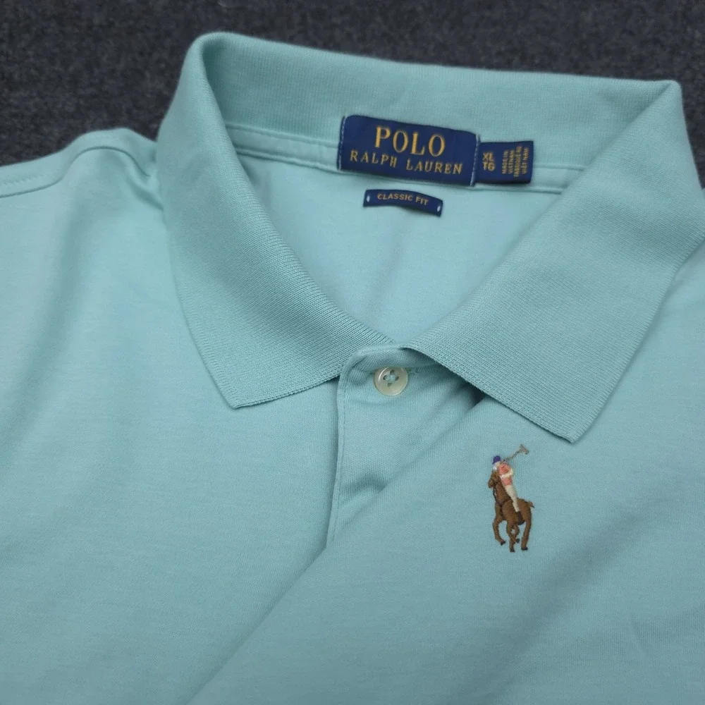 Polo Ralph Lauren Mens XL Light Blue‎ Classic Fit Flesh Pony Polo Shirt Golf